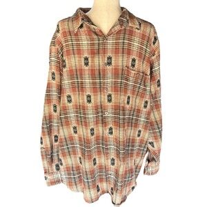 Vintage 90s Trespass Plaid Aztec Western Flannel Button Down. Size: 2XLT